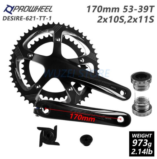 PROWHEEL Road Bike Hollow Double Sprockets Crankset 50T-34T 53T-39T 170mm Crank 110/130 BCD Bottom Bracket Chainwheel Axis Parts