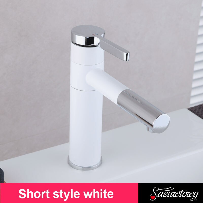360° Rotating Style Home Multicolor Bathtub Faucet And Cold Faucet Black White Bathroom Basin Faucet: Short white