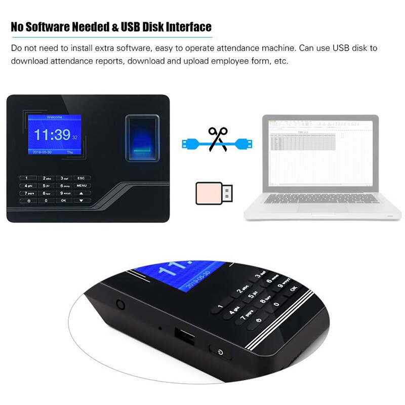 US Plug,H5 Attendance Machine ligent Biological Fingerprint Password Attendance Machine Employee Sign-In Recorder