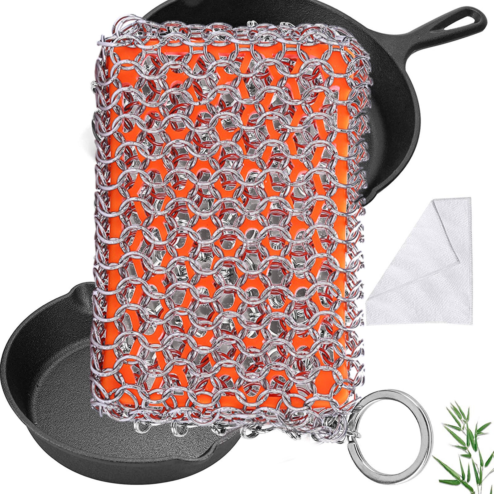Cast Iron Cleaner & Emery Silicone Chainmail Scrubber Stainless Steel Scraper Steel Rust Remover Scraper Kit Cleaning Tools#g30