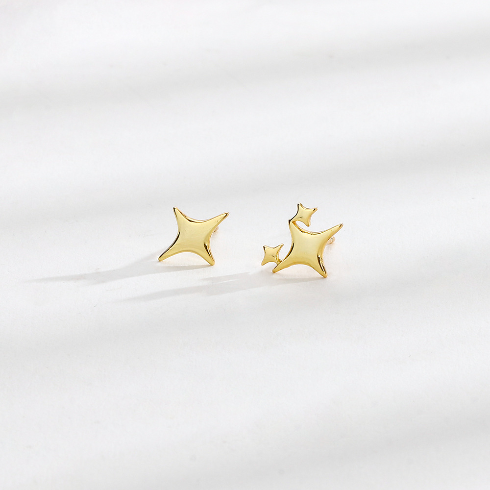 CIAXY-pendientes asimétricos de estrella de cuatro puntas para mujer, aretes de gota de cadena de borla Simple, joyería de de: Pistola negra plateada