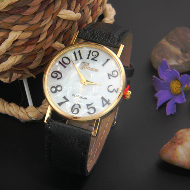 Geneva-reloj Digital de lujo para mujer, cronógrafo de cuarzo con correa de cuero y números grandes, Retro,