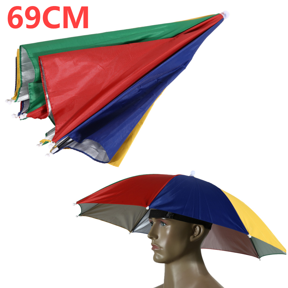 Parapluhoed Handsfree vismuts 27 inch diameter Opvouwbare hoofddeksels Paraplu voor zon, regen, strand, golf, vissen, wandelen: HEUBLAUW
