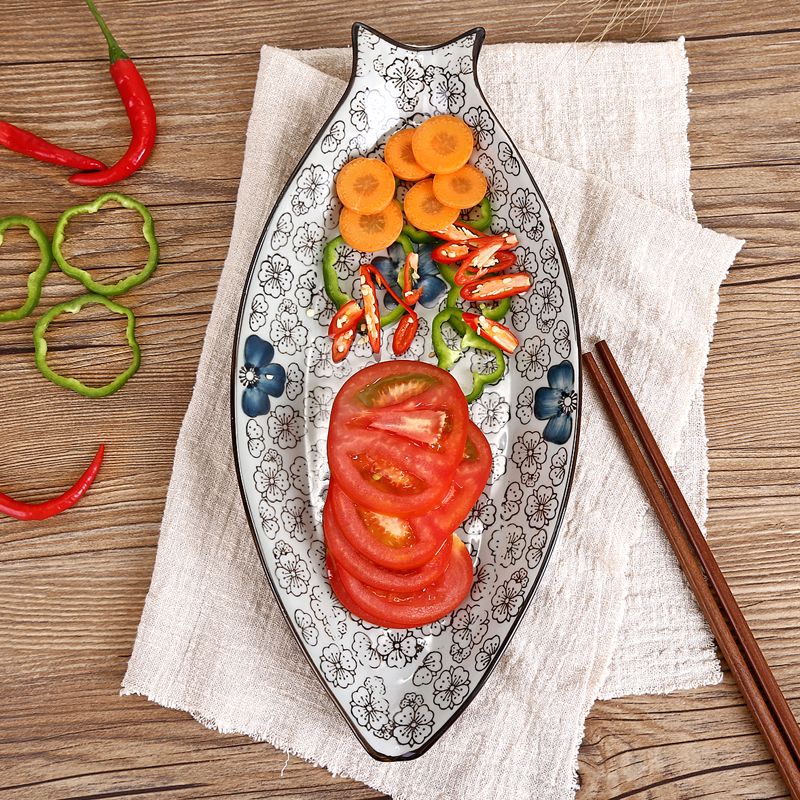 Kitchen fish-shaped ceramic dish home fish-shaped glaze color dish large snack plate steamed fish plate fish plate