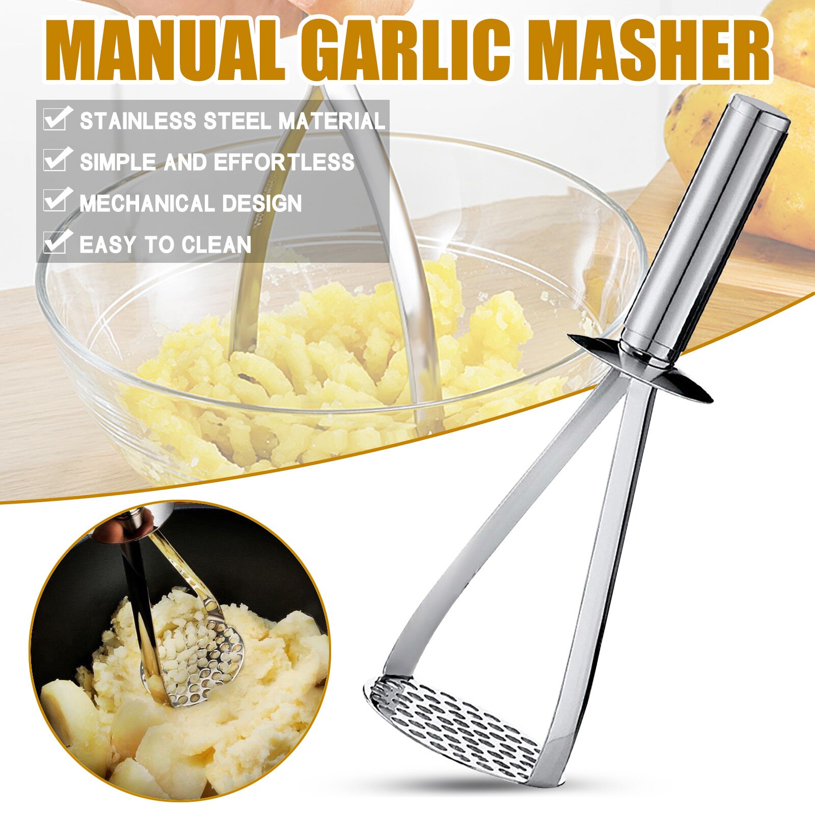 Mash Potato Masher Electric Chopper For Vegetable Stainless Steel Garlic Press Bald Machine Garlic Press Safety Kitchen Aid