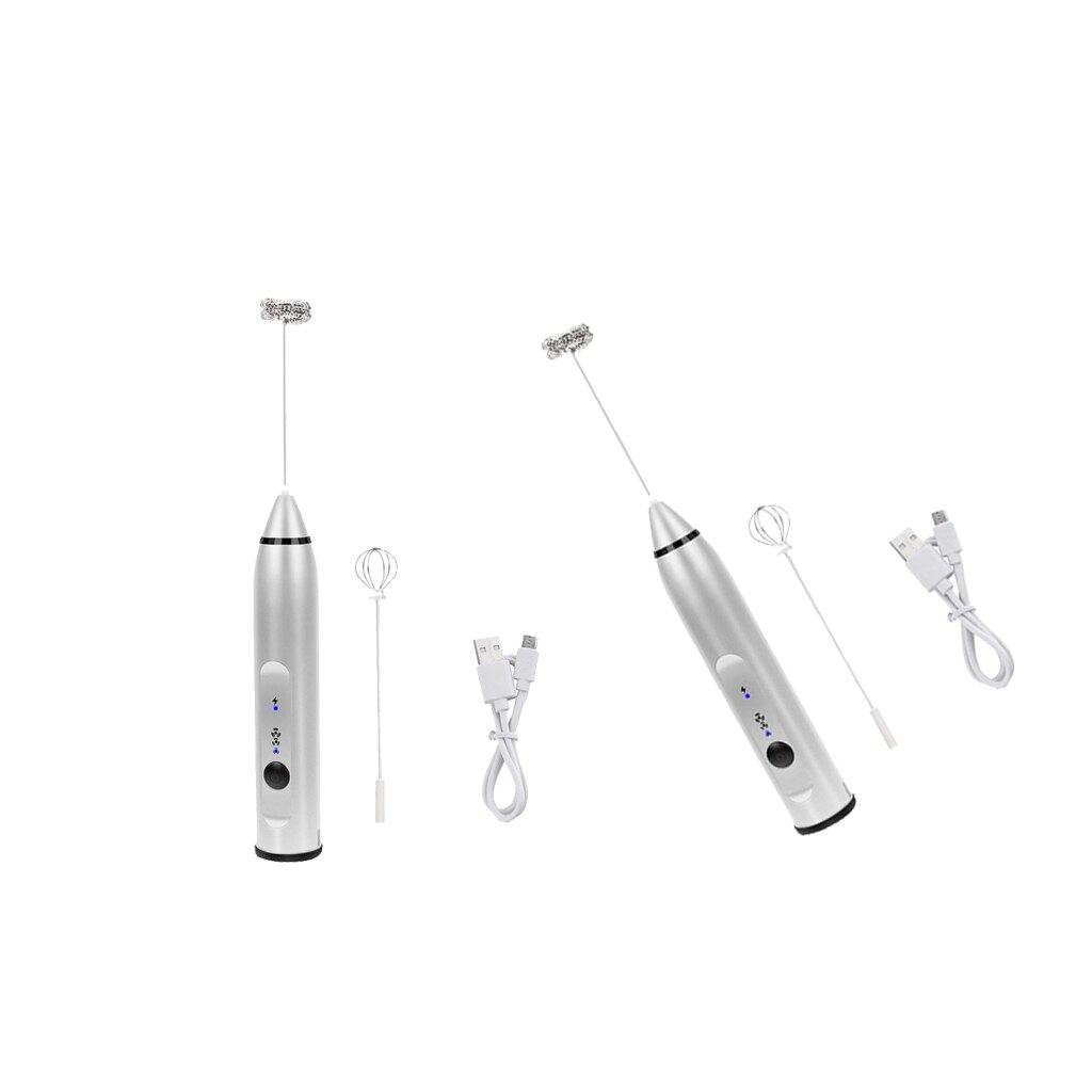 2Pcs Silver Handheld Electric Milk Frother &amp;Eggbeater,Portable Drink Mixer 3 Speeds to Control Handheld Milk Frother