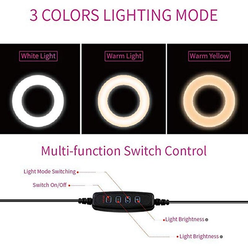 Dimbare Led Verlichting Fotografische Studio Selfie Ring Licht 3200K-5500K Met Camera Foto Met Usb Kabel En mini Statief
