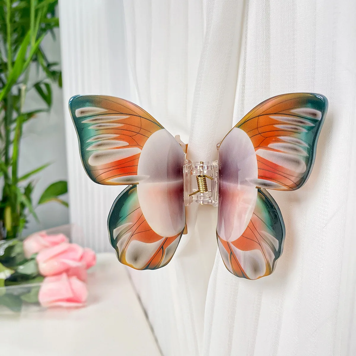 Muweordy Simulation Butterfly Hair Claw Acrylic Claw Clip Temperament Grab Hair Clip for Girls Ins Shark Clip Hair Accessories: Yellow
