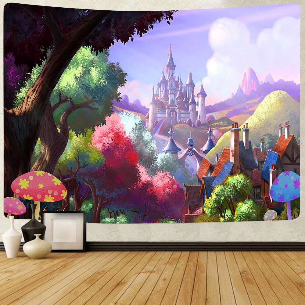 Simsant psicodélico bosque tapiz Castillo, hongos Trippy medusas tapices para colgar en la pared para sala de estar playa decoración con toallas