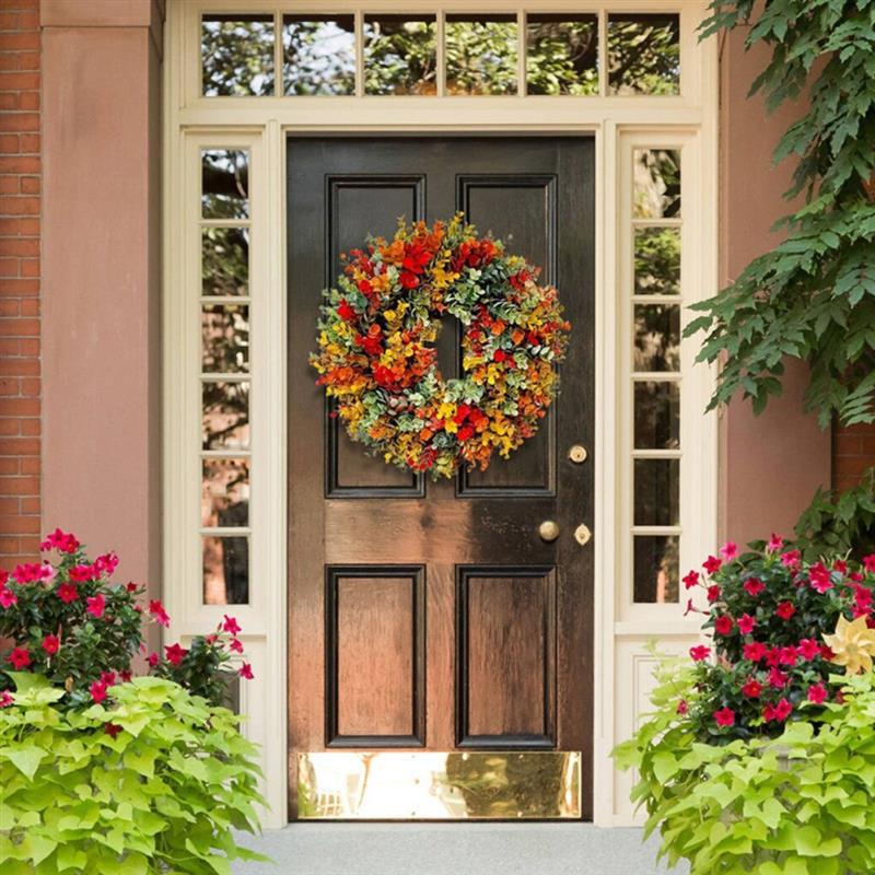 35cm Autumn Wreath Farmhouse Home Front Door Decoration Artificial Flower Garland Rustic Autumn Wreath Decor for Thanksgiving