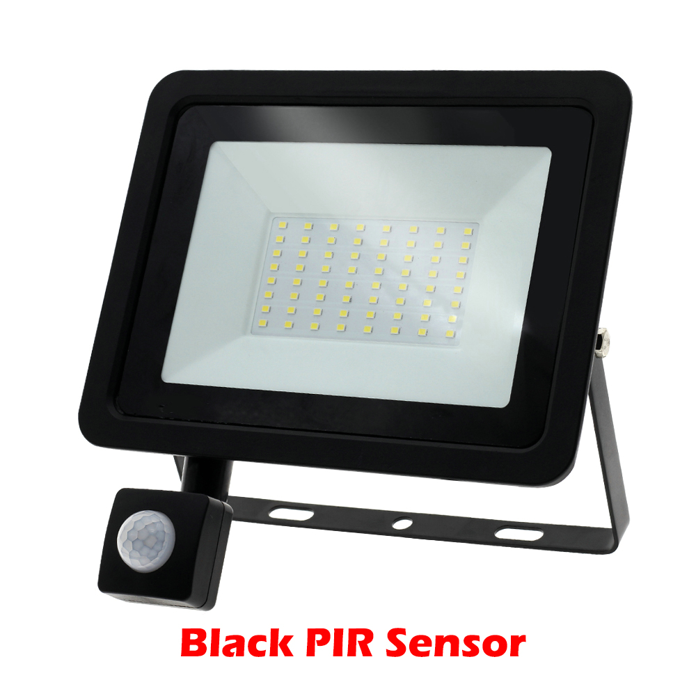 Led projektør pir bevægelsessensor led projektør lys  ip66 vandtæt spotlight væg udendørs belysning hvid varm hvid: Sort skal / 100w / Hvidt lys