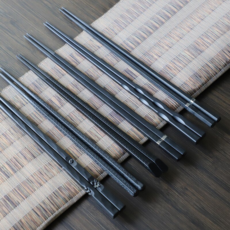 Palillos japoneses de fibra de vidrio antideslizantes para Sushi, palillos chinos reutilizables de aleación, chino, 1 par