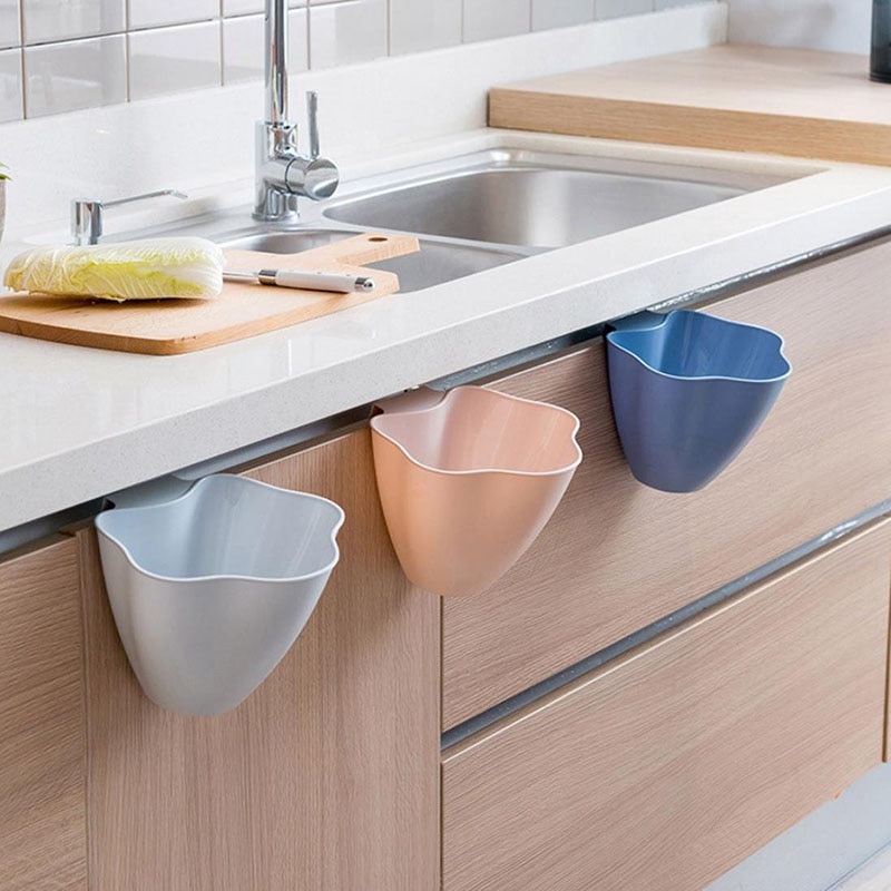 1pc Kitchen Storage Bucket Trash Can Hanging / Debris Storage Basket Multifunction Desktop Storage Box Plastic Tool