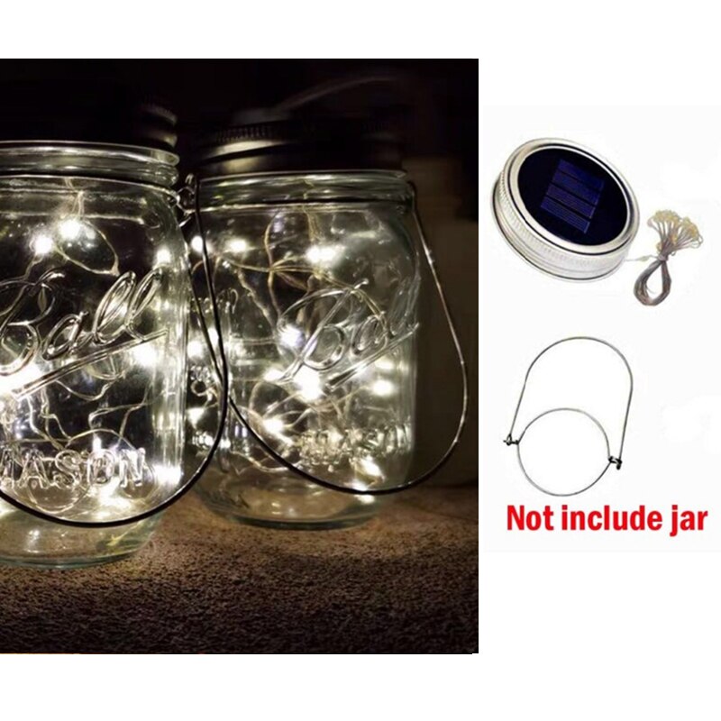 2M 20 LEDs słoik solarny strunowy bajkowe oświetlenie dla mason słoik girlanda lampy słoneczne pokrywka z wieszakami słoik pokrywa włóż sznurki z diodami: biały