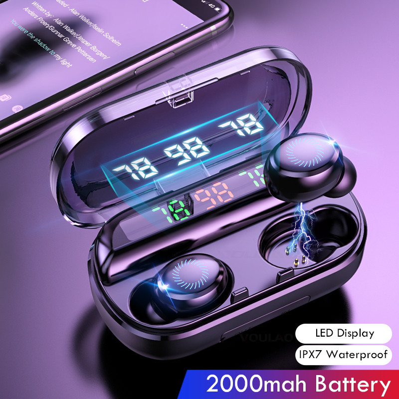 HKFZ Wireless Earphone Bluetooth V5.0 Sports Wireless Headphone LED Display Touch Control Stereo Earbuds with Microphone Headset