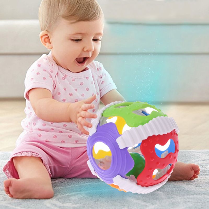 Cascabel-sonajeros de mano para bebés, juguete educativo para actividades con el dedo y pelota