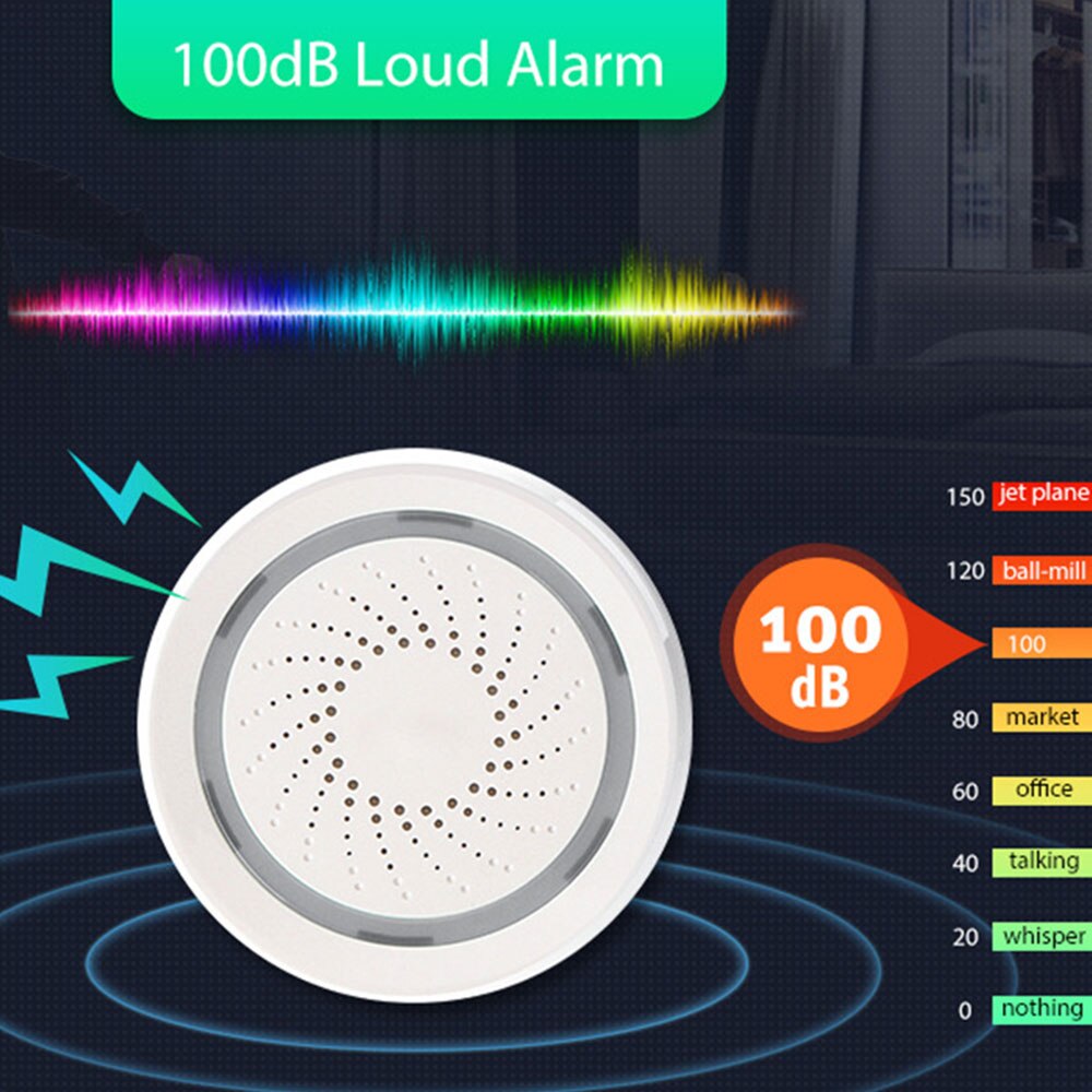 WiFi Siren Alarm Sensor Smart Home Security System USB Powered APP Notification Via Smartphone Support Alexa Google Home