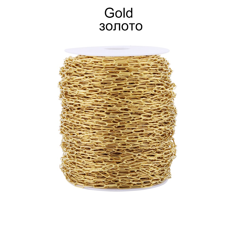1M łańcuch ze stali nierdzewnej spinacz naszyjnik z ogniwami Sterling płaski owal łańcuch kablowy dla DIY bransoletka akcesoria do wyrobu biżuterii: Gold / 4mmx 12mm round