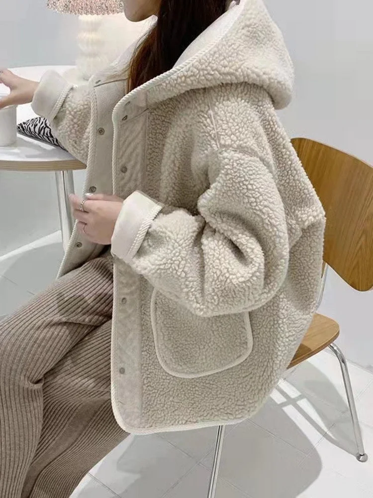 Lambthair tjocka kappor kvinnor koreanska dragkedja söta lösa fleecejackor höst vinter casual jacka en linje söta jackor