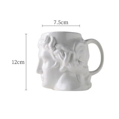 Ceramic Mug Milk Coffee Cup Ancient Greek Apollo David Head Large-Capacity Sculpture Cup Teacup Desktop Decoration: white