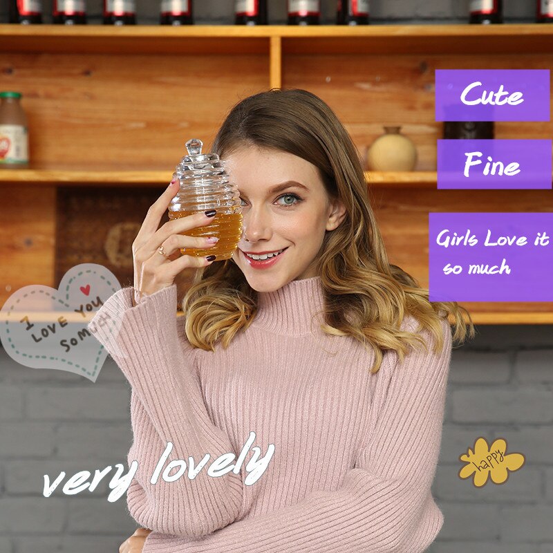 Acrylic Jam Jar Honeycomb Shaped Honey Dispenser with Dipper Honey Jar Spice Sauce Container Kitchen Storage Pot Tool