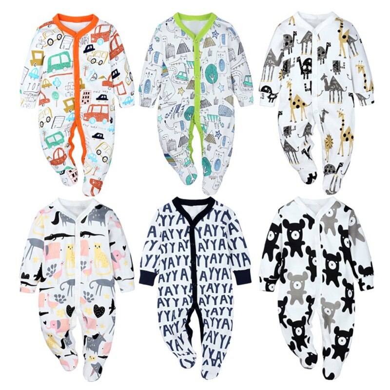 Cartoon Animal Print Newborn Baby Clothes Boys Girls Romper Long Sleeve Cotton Romper Kids Jumpsuit Playsuit Outfits