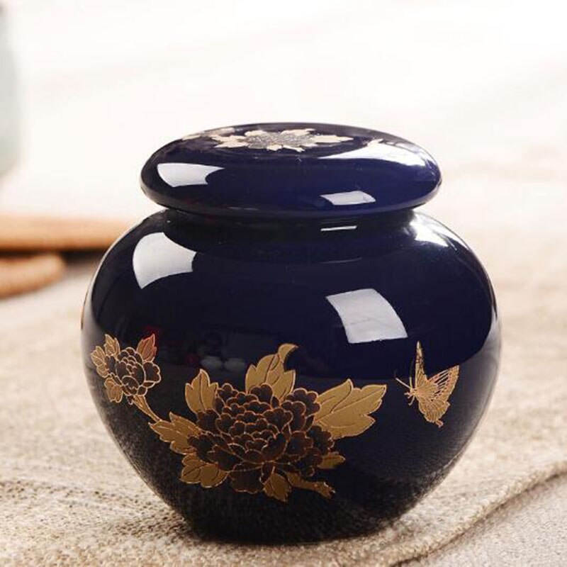 Chinese Style Container Cans Teaware Kitchen Household Supply Ceramic Peony Pattern Tea Caddy Tea Box Sealed Storage Jar: 4