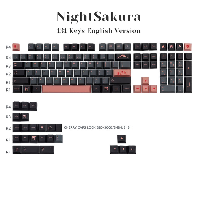 GMK Clone Nightsakura 131 Keys Cherry PBT Dye Sub Keycaps GMK Keys For GMMK Mx Switch Mechanical Keyboard 61/64/68/87/96/980/104: Nightsakura-English
