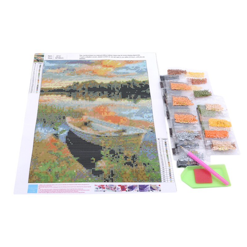 Explosion Models DIY Diamond Painting 5D Cross Stitch Full Drill Lakeside Boat Woods Landscape Sunset Bedroom Paintings: Default Title