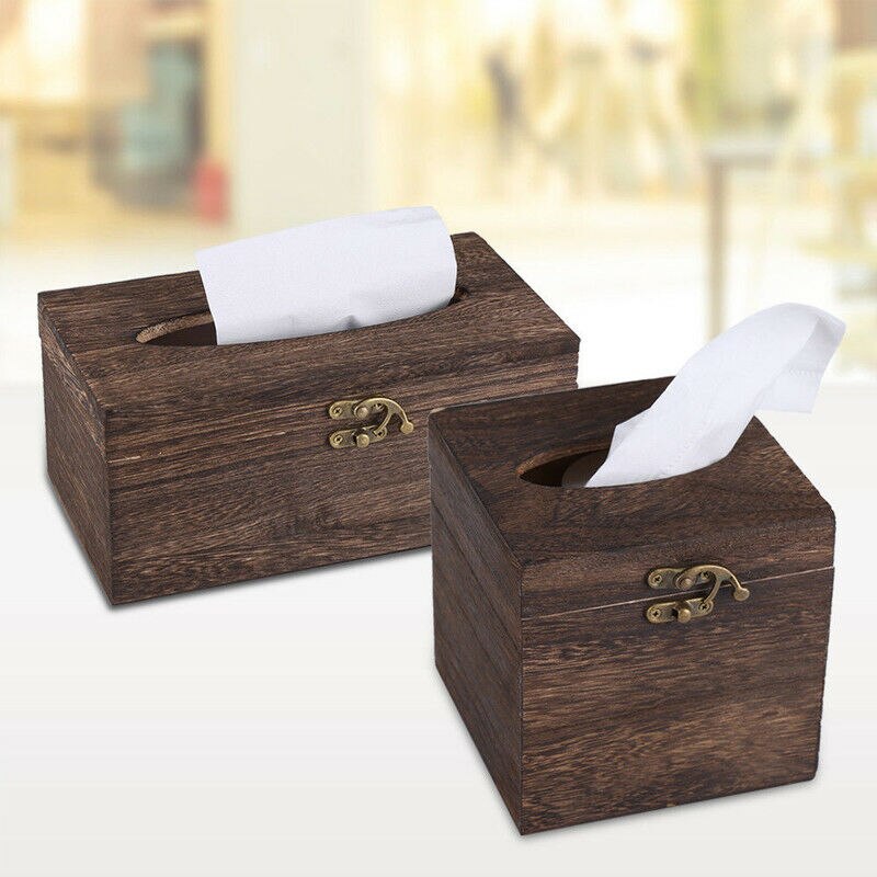 Retro Solid Wooden Tissue Box Toilet Paper Cover Case Napkin Holder Home Car Hotel Home Decor Holder Storage Organizer