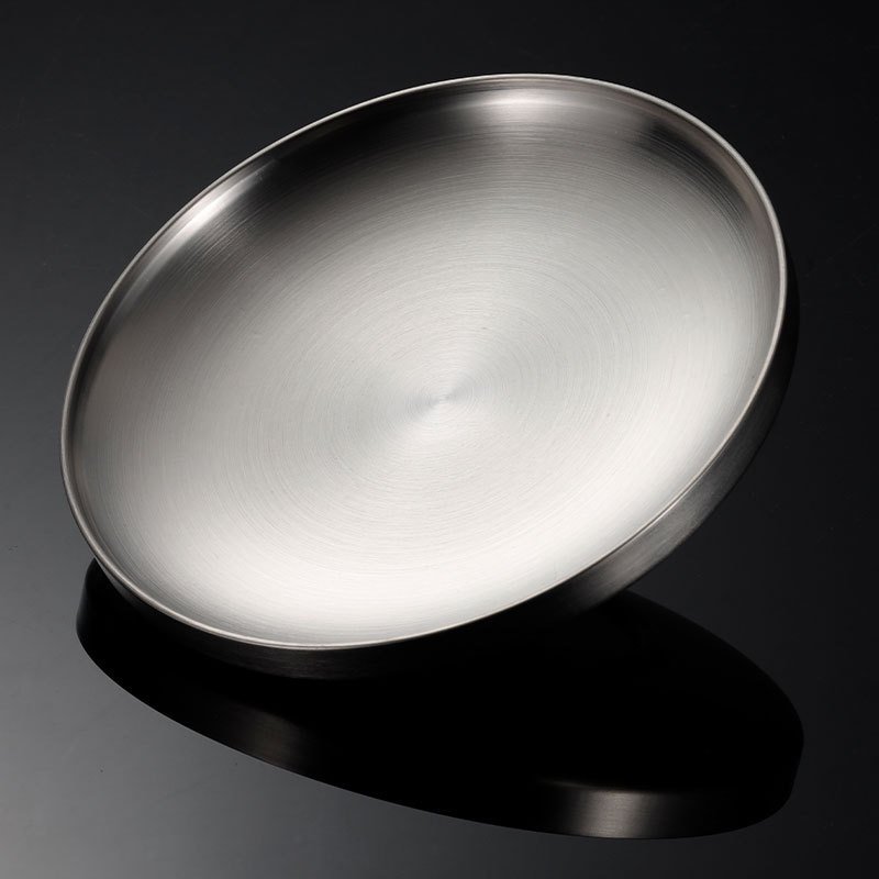 Plato de cena redondo de acero inoxidable grueso, platos de postre occidentales, bandeja de doble capa, mesa de comedor antiquemaduras, decoración del hogar