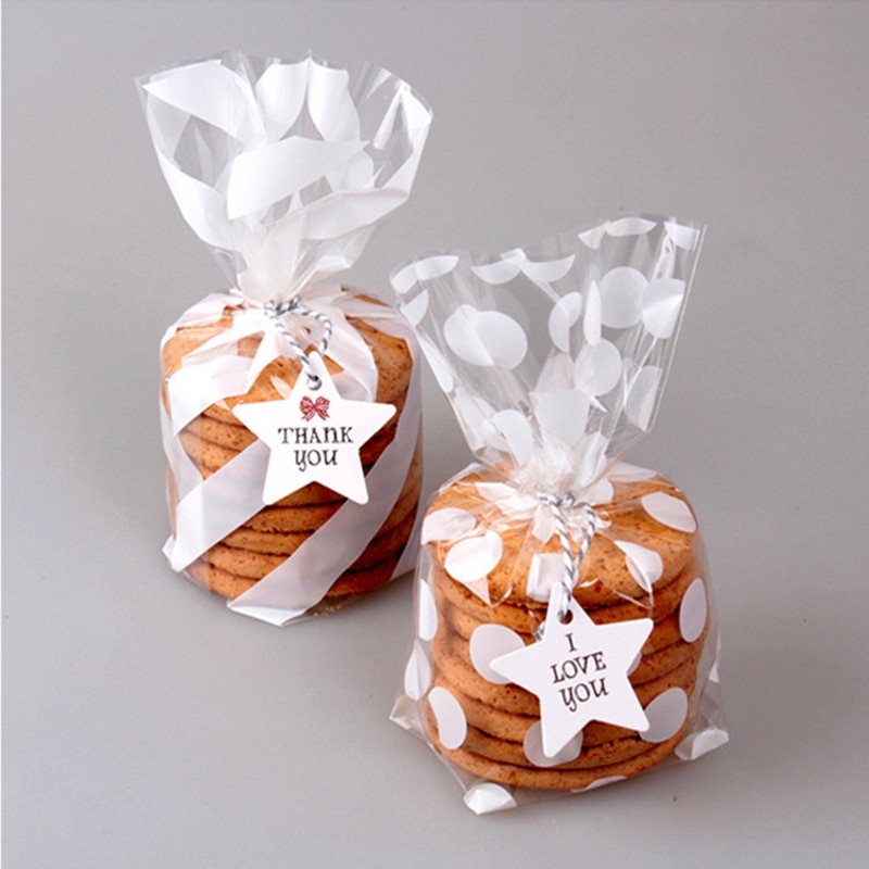 10/20 Pcs Platte Cellofaan Treat Bag Cookie Snoep Koekjes Bags Dot Streep Bakken Pakket Verjaardag Wedding Party decor