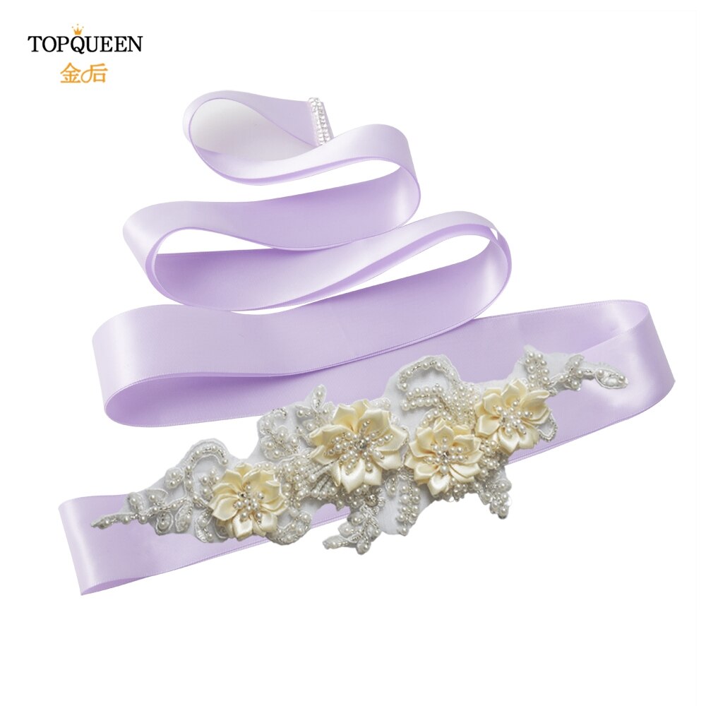 TOPQUEEN-cinturones de abalorios hechos a mano para novias, cinturón embellecedor de noche, cinturones de lujo, accesorios para vestidos de boda, S346: voilet