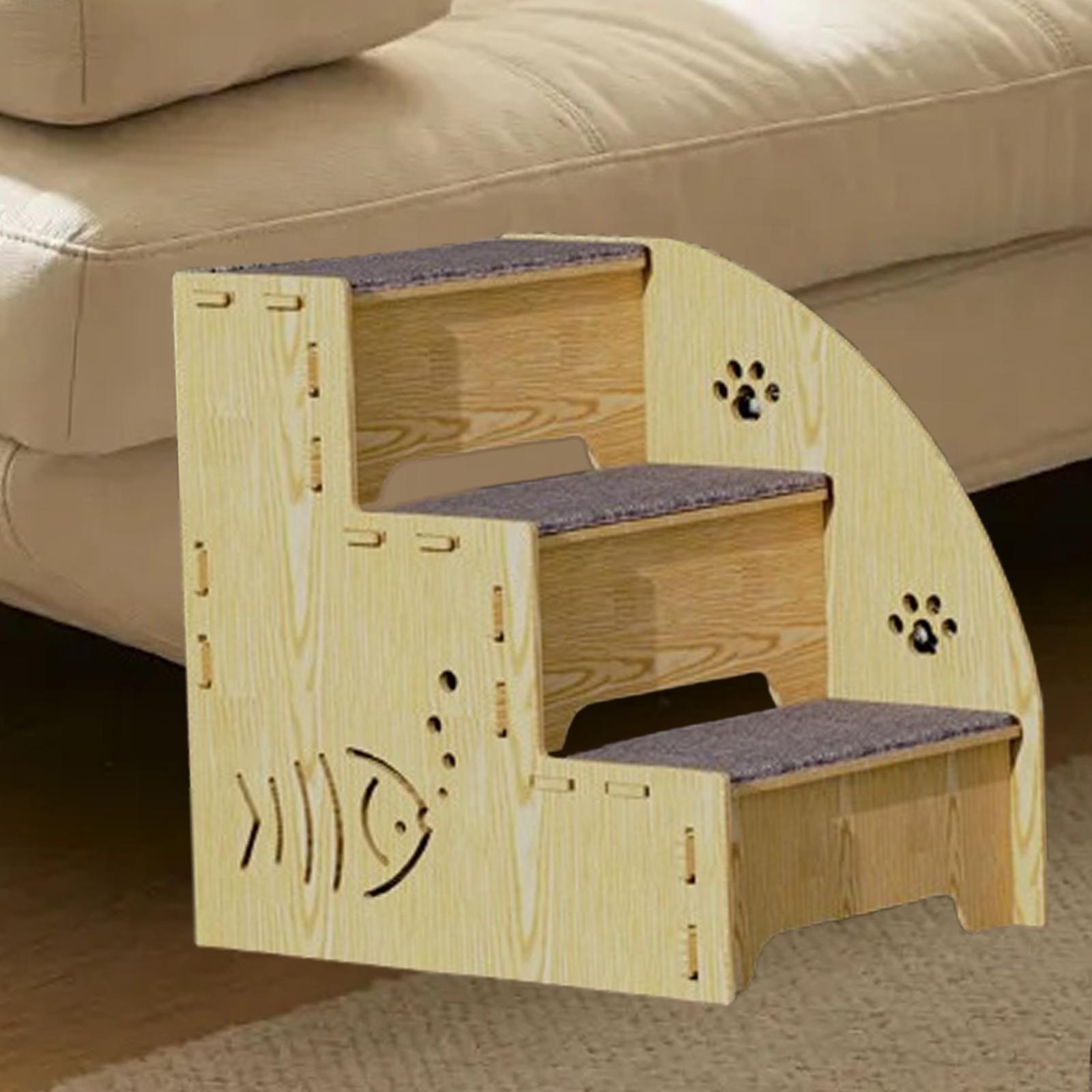 Hölzerne Haustier-Treppe, rutschfeste Haustier-3-Stufen-Rampe, Hunde-Kletterleiter für ältere Katzen, kleine Haustiere, Hunde, Katzen, Stufenunterstützung für den Innenbereich