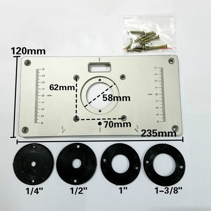 700C Aluminum Router Table Insert Plate w/ Bushing Sleeve for Woodworking Benches Wood Router Trimmer Engraving Machine