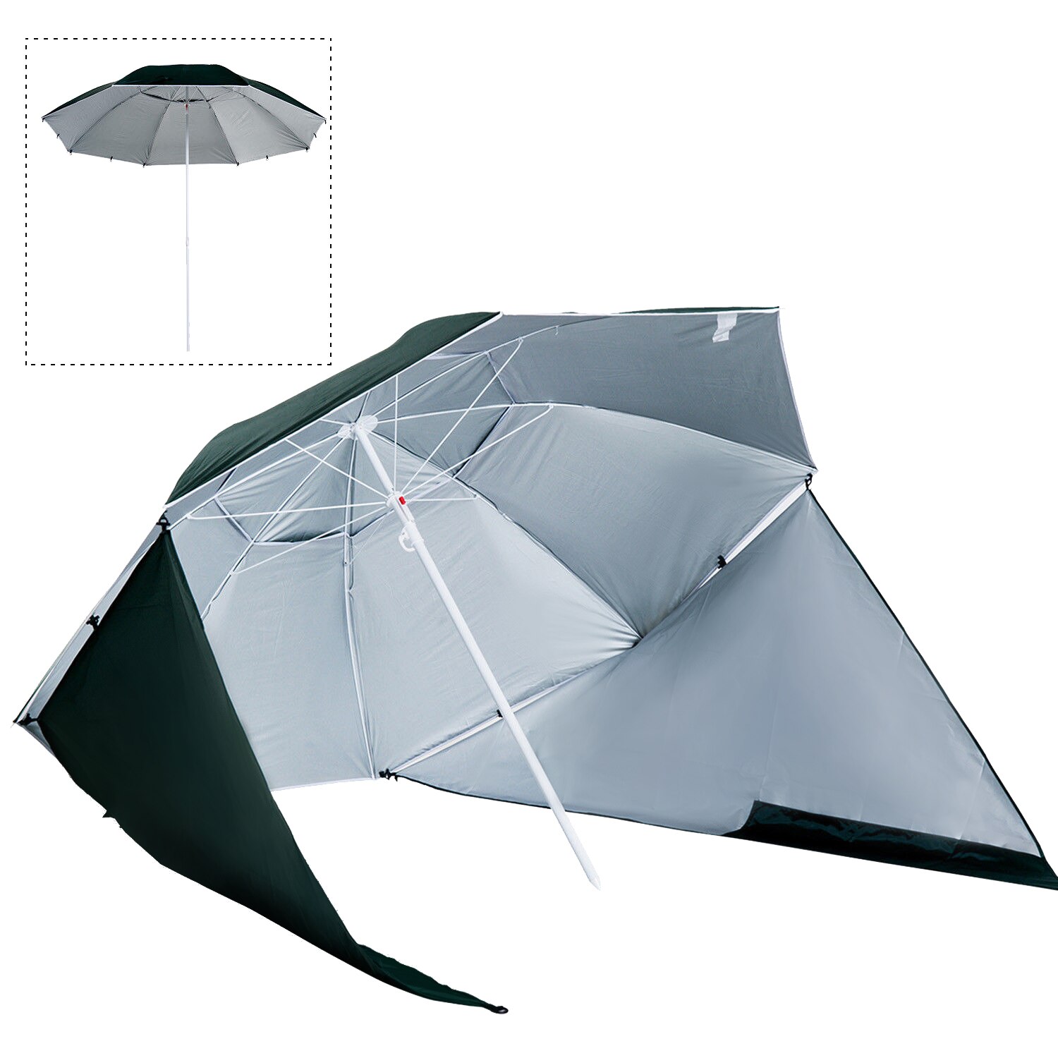 Outsunny Sombrilla de Playa con Paravientos tipo Tienda-Parasol Camping 2 Funciones para Protección de rayos UV Φ210x222cm