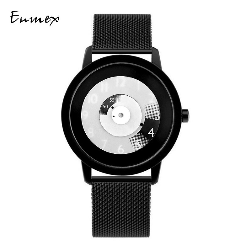 Enmex hit colour band wristwatch focal point special Hidden numbers men casual quartz watch: V3