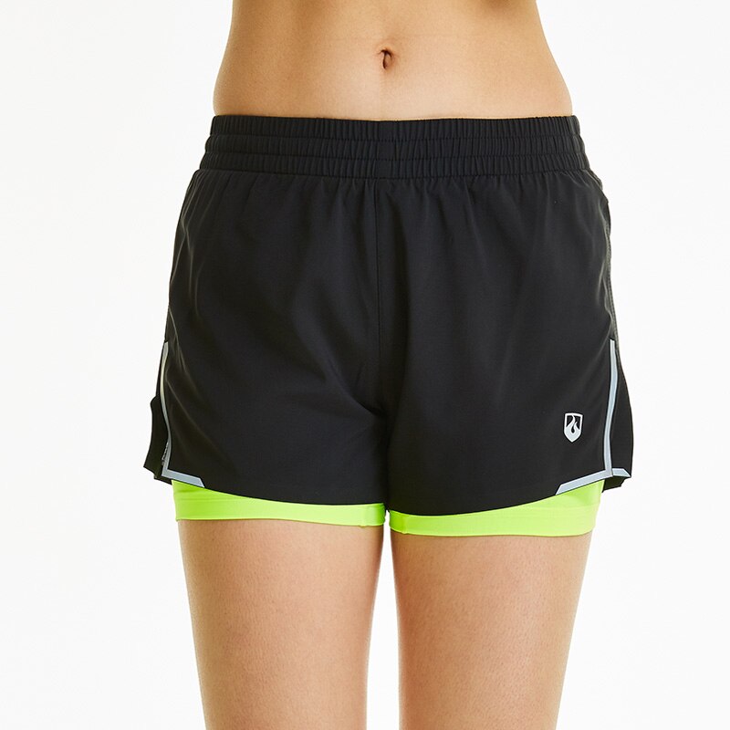 Short de Sport 2 en 1 pour femmes, séchage rapide, pour Marathon, Gym, Jogging, Crossfit, avec cordon de taille, été: Black / S