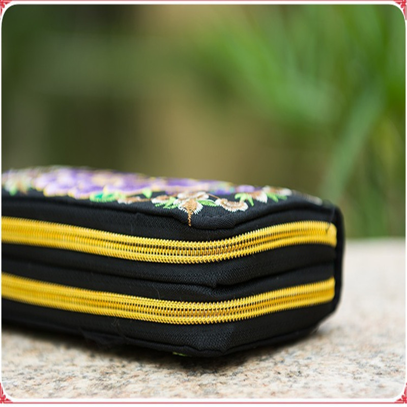 Flower Embroidered Wallet Purse Handmade Ethnic Flowers Embroidery Women Long Wallet Phone HandBag,Women Clutch