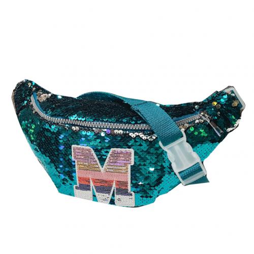 Trend Korean Children Girl Capital Letter Sequins Bum Bag Fanny Pack Crossbody Shoulder Bag Zipper Bum Bag Sequins Decor Bag: Blue