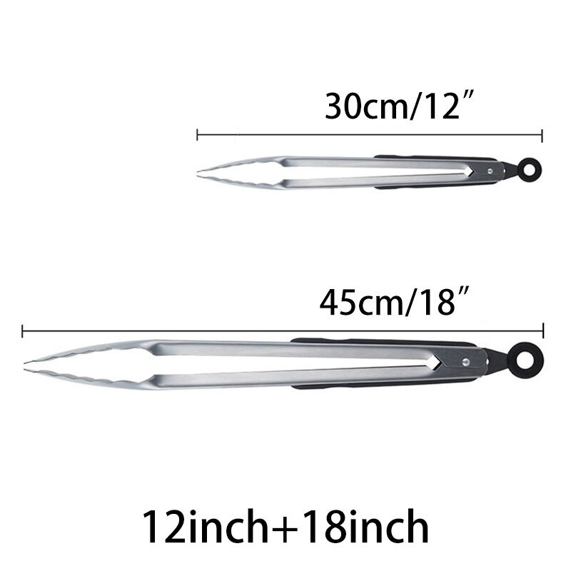 Stainless Steel BBQ Tongs Salad Ice Food Tong Bread Buffet Locking Kitchen Tong Clamp set Grill BBQ Accessories 12/16/18 inch: 12inch 18inch