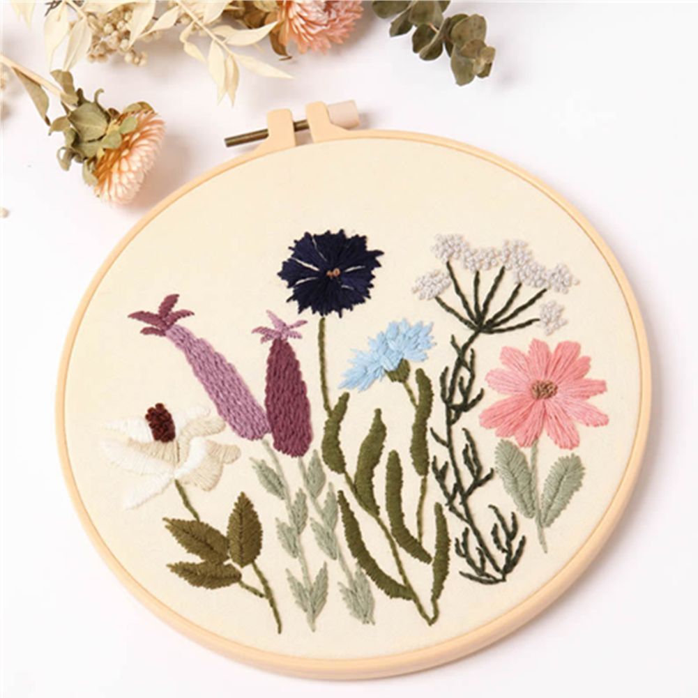 With Hoops Embroidery Hoop Flowers Plant Stamped Embroidery Set Cross Stitch Kit Needlework Tools Flowers Embroidery