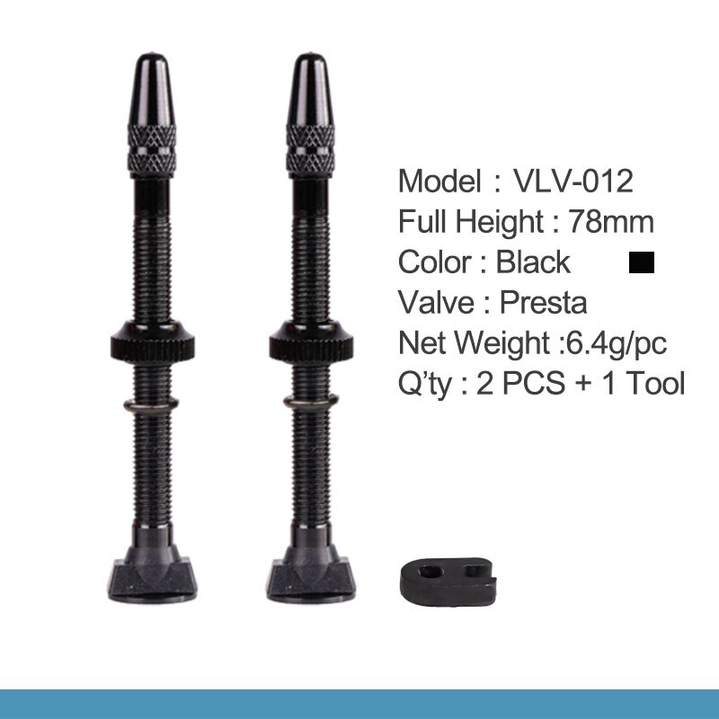 Deemount 2PCS Bicycle Tubeless Tire Presta Valve 78mm Alloy Stem Brass Core For Mountain Road Bikes W/ Alloy Cap &amp; Tool: 78mm Black 1 Pair