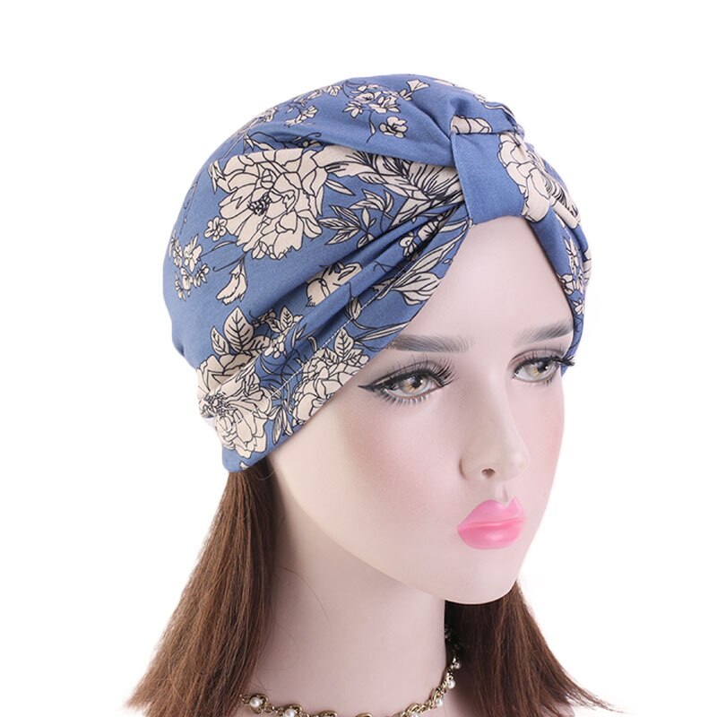 Elastische katoenen tulband hoed bloemenprint dames warme hoofddoek muts binnen hijabs muts moslim hijab vrouwelijke wikkel hoofd
