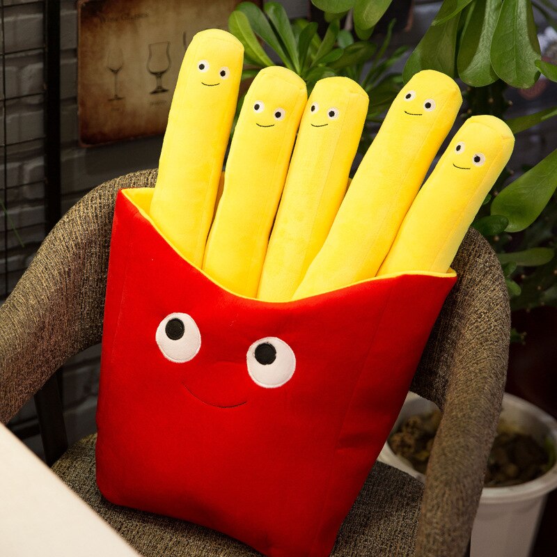 Juguetes de peluche con dibujos de patatas fritas para niños, relleno suave de felpa, almohada de abrazo, bolsa divertida de patatas fritas, creativos