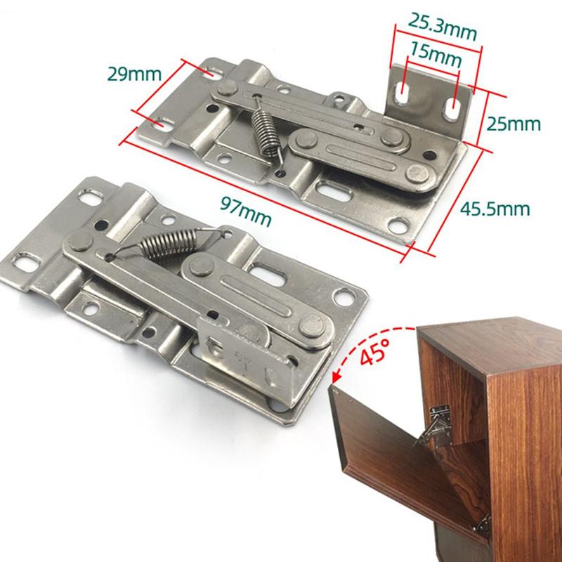 2Pcs Cabinet Bracket 45 Degree Spring Support Frame Dumper Cabinet Bottom Door Bracket Furniture Cabinet Door Connectors