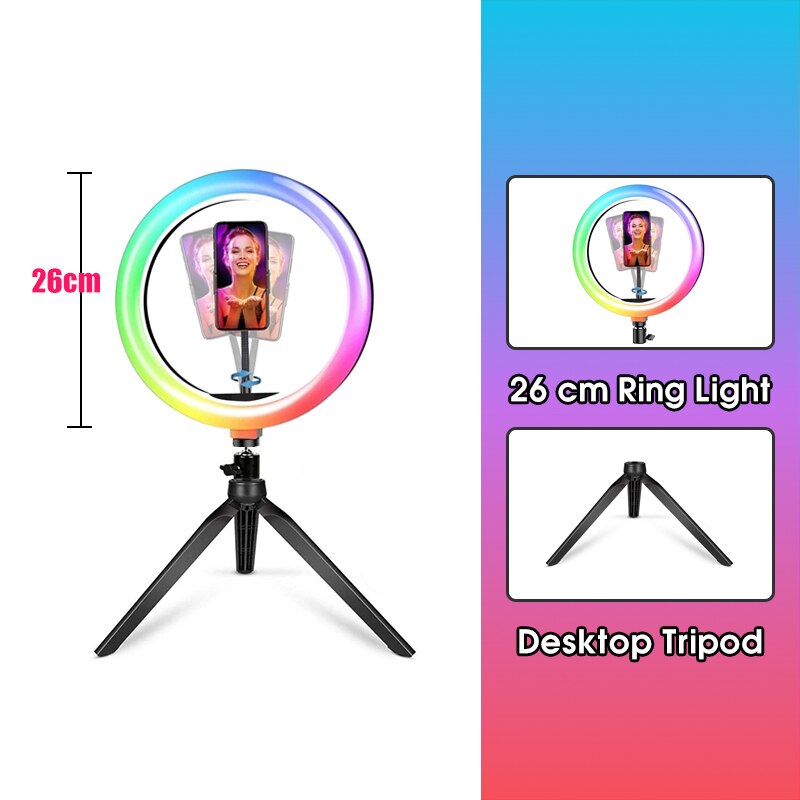10 Inch RGB LED Ring Light - Dimmable Camera Lamp with Tripod Stand for Photo Video Studio: 5600K