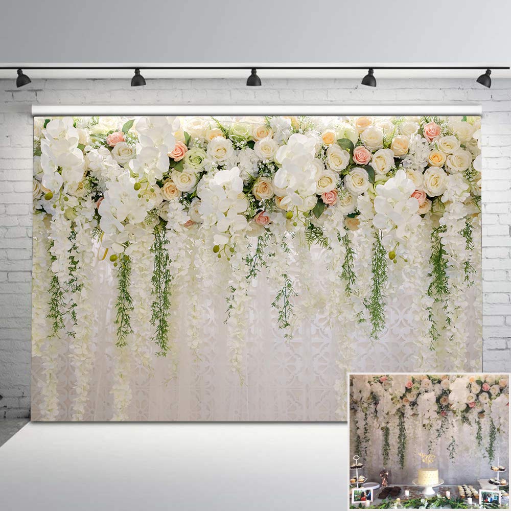 Fleurs mariage toile de fond blanc et Rose Rose mur fond nuptiale douche romantique scène photographie décors princesse fleur