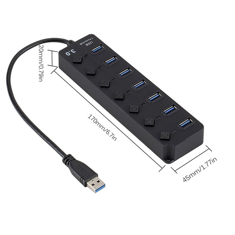 7 porte USB 3.0 Hub 5Gbps Ad Alta Velocità on Off Interruttore Tablet Trasferimento Dei Dati con il Tasto Adattatore di Alimentazione per PC Del Computer Portatile