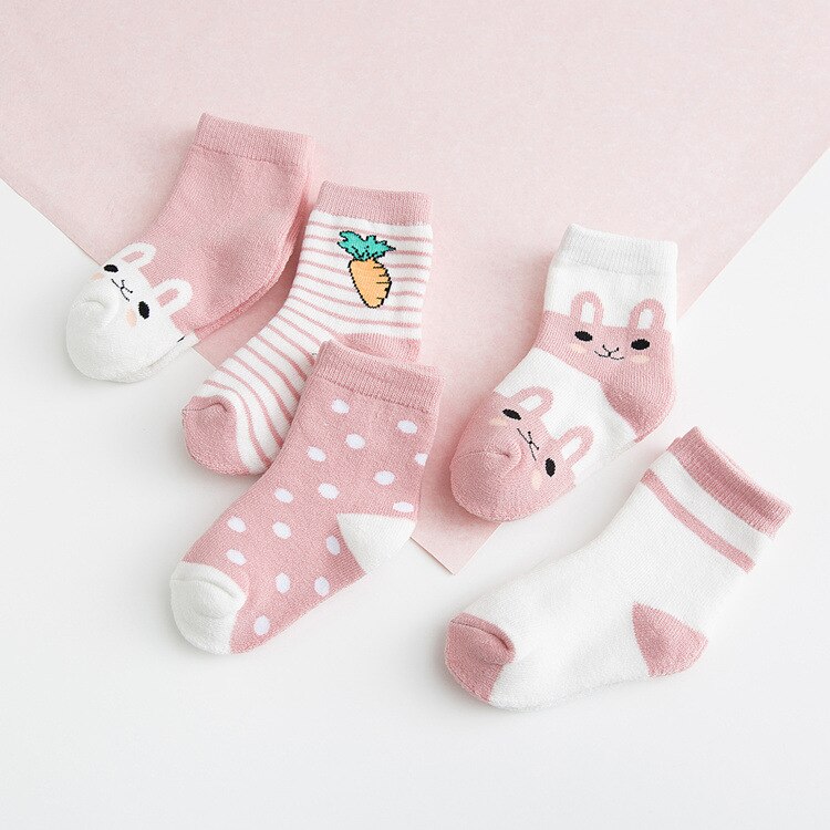 LINLING 5 Paare freundlicher Winter Dicke Warme Socken Baby Jungen Mädchen Baumwolle Socken Herbst freundlicher Neue Nette Karikatur Kaninchen Socken v103: Rosa / XL(7-9Y)